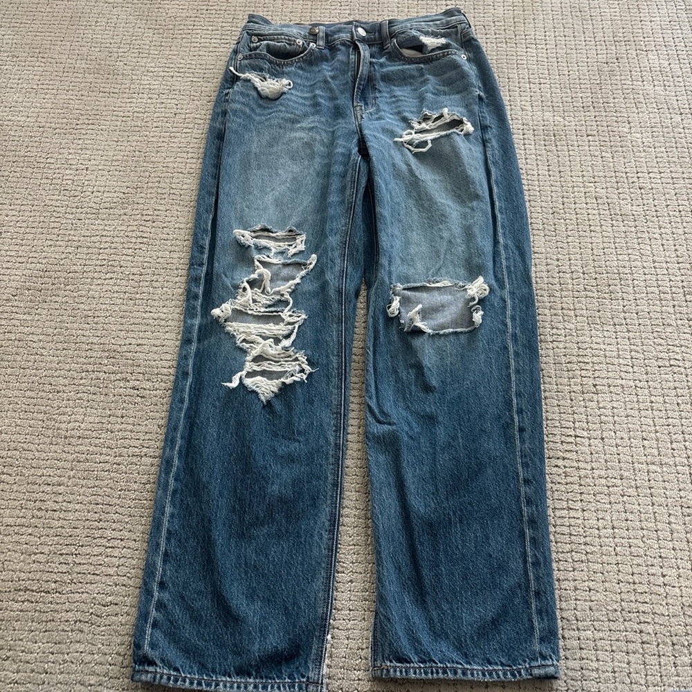 American Eagle Outfitters Blue Distressed Flare Jeans